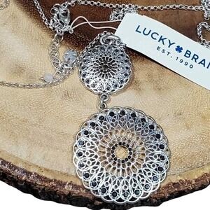 Lucky Brand Silver Tone Double Mandala Filigree Pendant Necklace‎ New With Tags